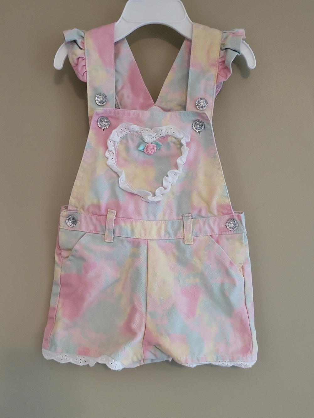 Toddler girls pastel tye dye heart shortalls